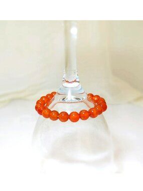 Elastic Bracelet (br2) Orange Carnelian 8mm Bead 6"-6.5"